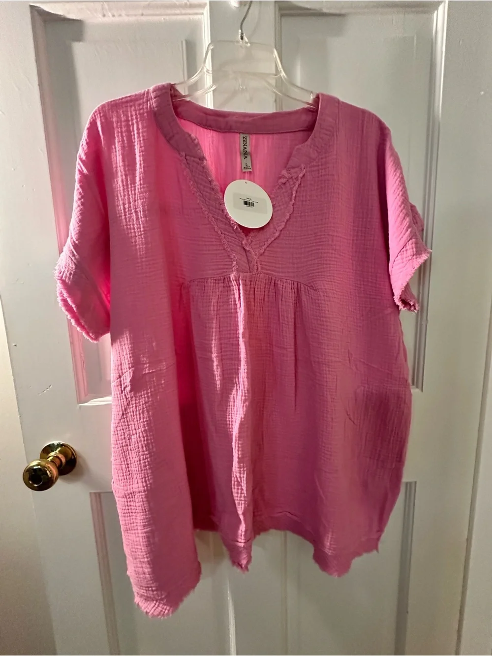 Zenana Relaxed Gauze V-Neck Tunic Top - Pink